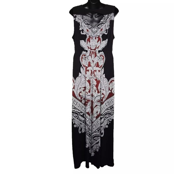 Soma Maxi Dress Size XL Black Printed Cutout W/Pockets Summer Vacation Party - Picture 5 of 6